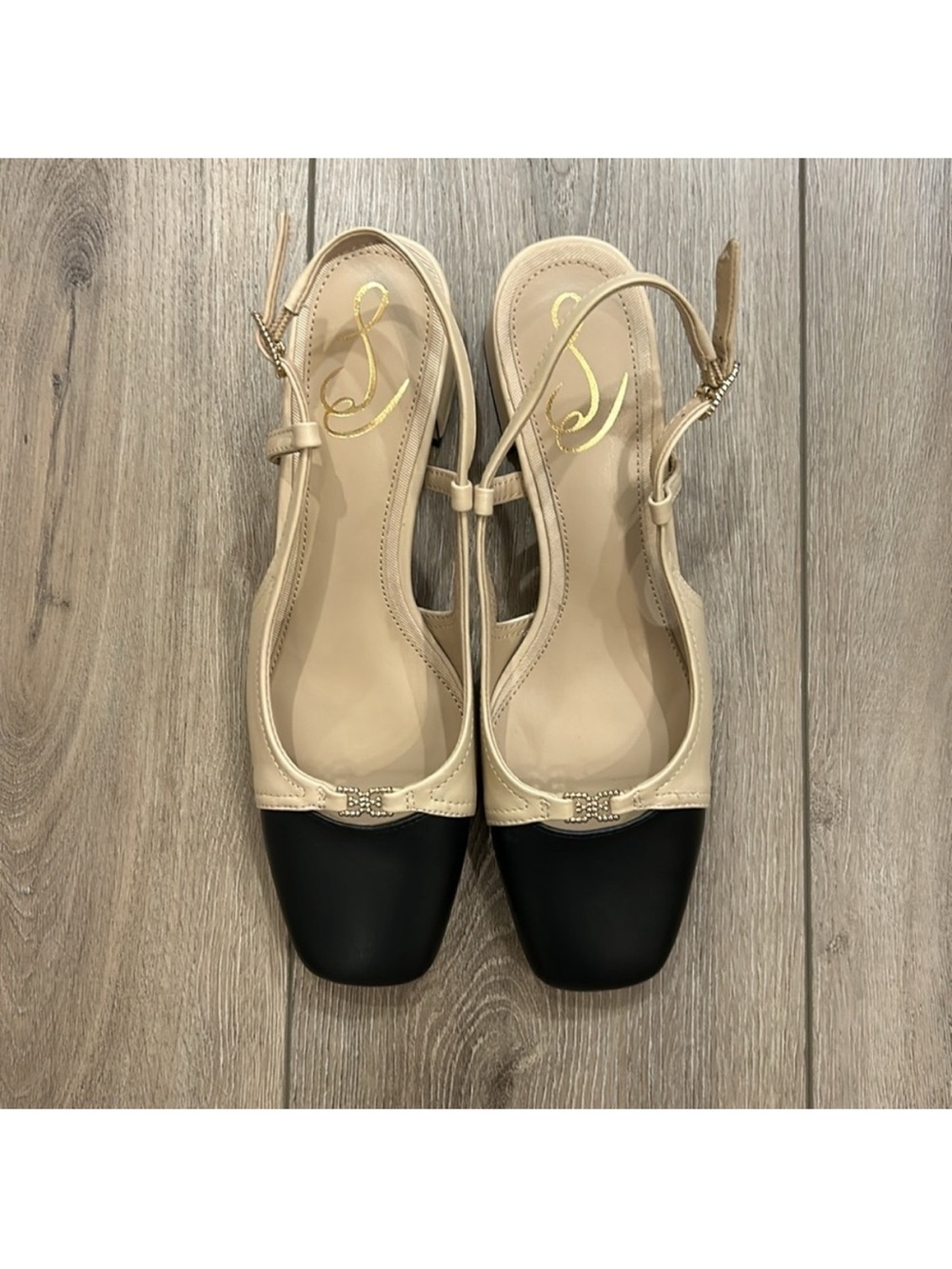 Sam Edelman Two-Tone Beige and Black Slingback Mules